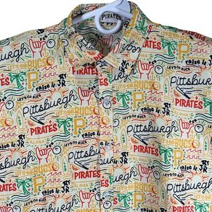 Pittsburgh Pirates Shirt Mens Size XL Short Sleeve Button Up All Over Print